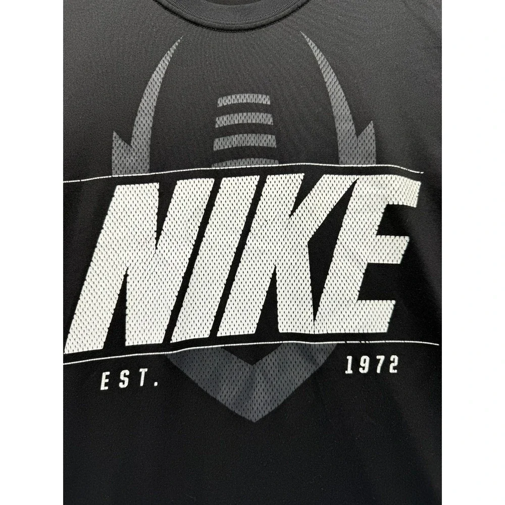 Nike Dri Fit Athletic Training Top Mens‎ 2XL Black White Spellout Logo Crew Neck